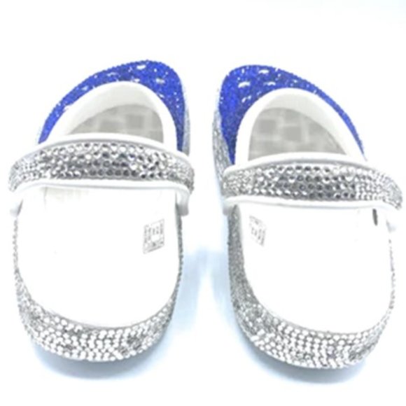 Bling Royal Blue and Silver Rhinestones Studded Customized White Clogs Adults - Picture 4 of 5